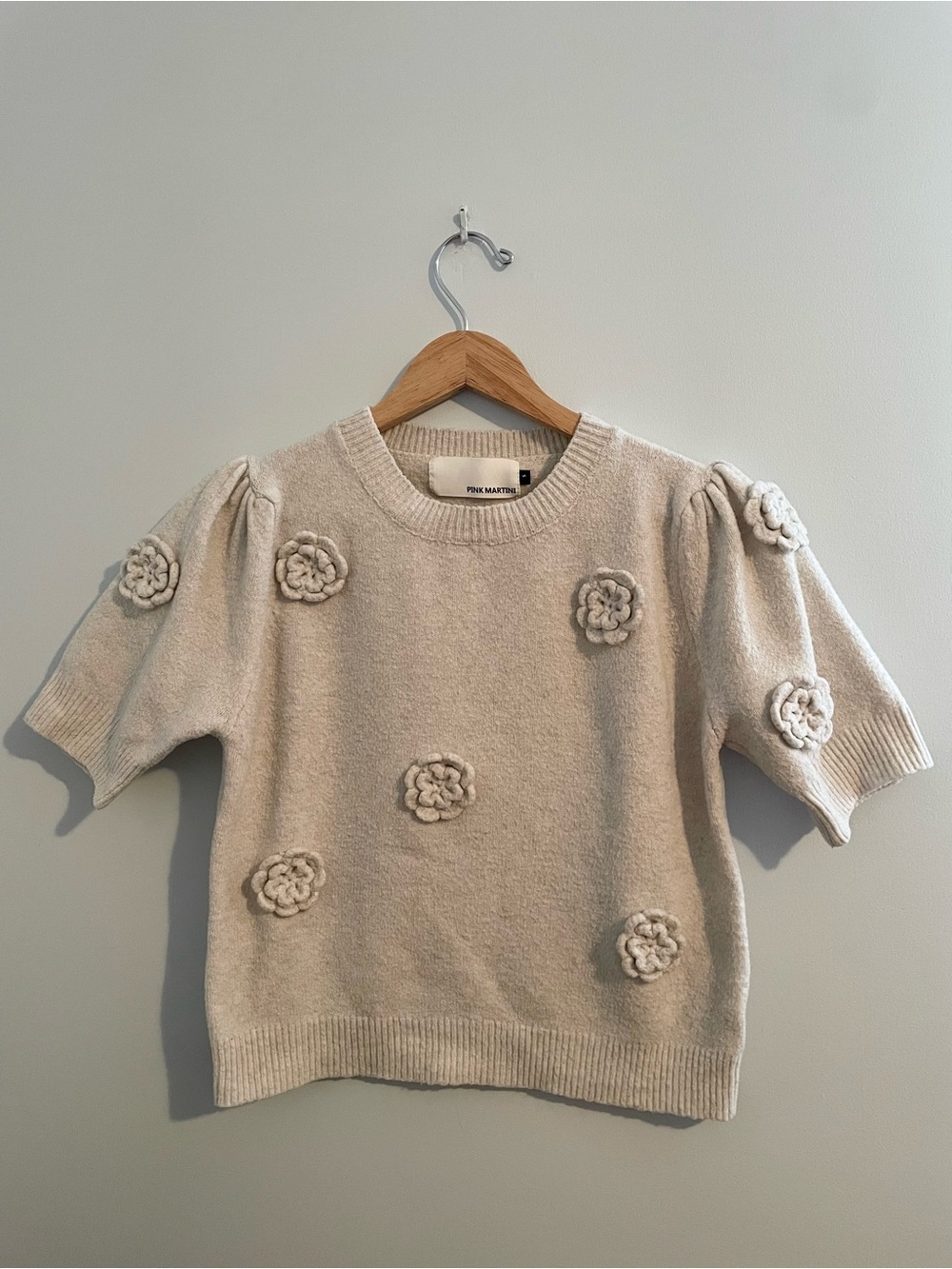 Pink Martini Cream Ribbed-Neck Knit Sweater